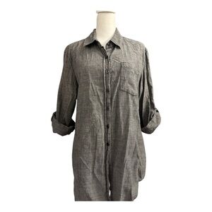 Harve Benard Gray Chambray Button Up Shirt L Roll Tab Sleeve Casual Top